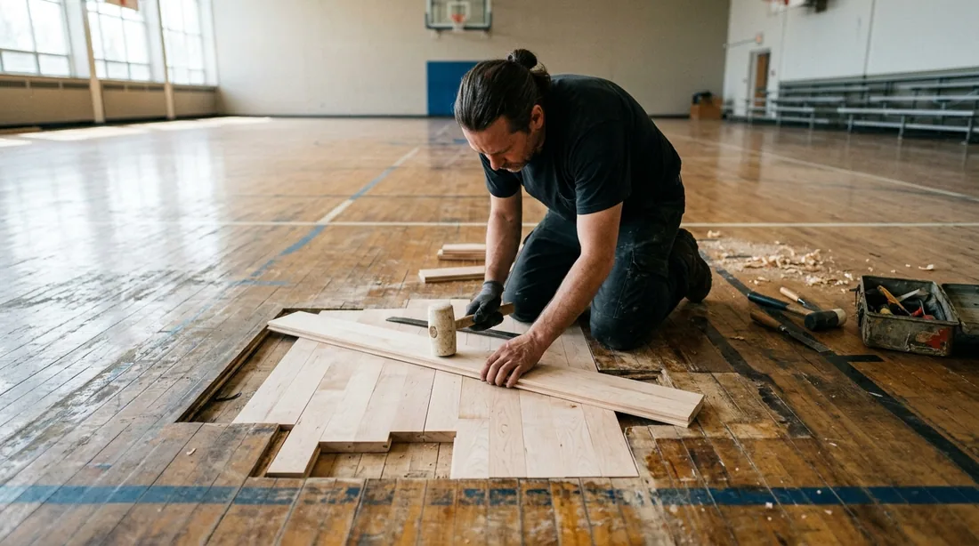 Damaged, water-stained or loose boards are cut out and replaced, with new material woven into the — Fort Wayne, IN