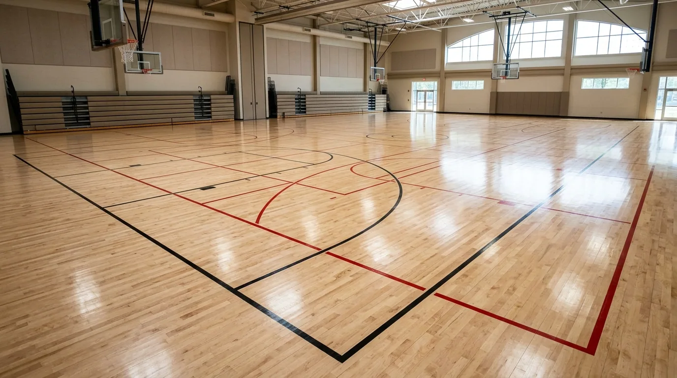 The finished result of professional gym floor match: the completed work looking clean, correct and — Fort Wayne, IN